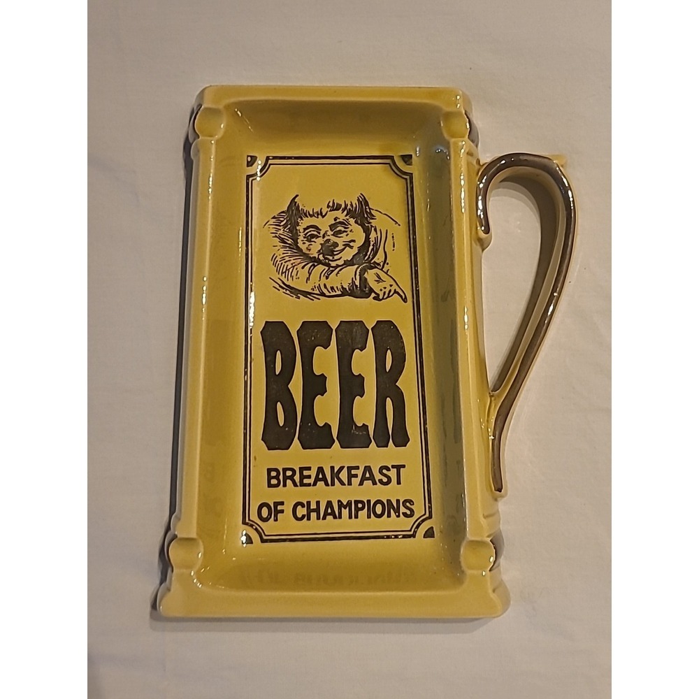 Enesco Yellow Beer Stein Ceramic Ashtray‎ Breakfast Of Champions